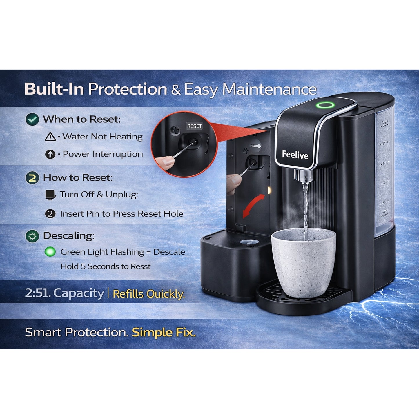 Feelive Instant Manual Hot Water Dispenser Black