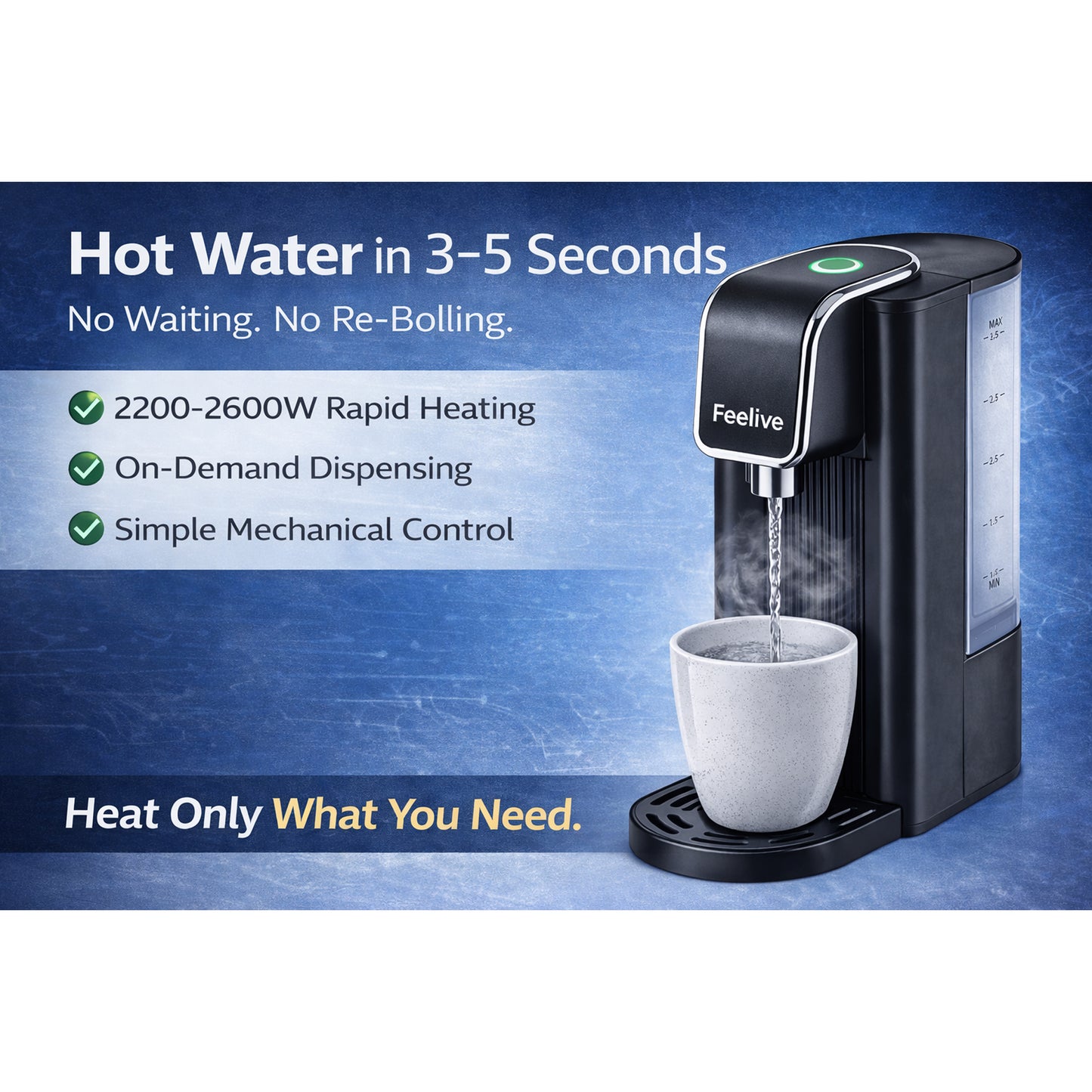 Feelive Instant Manual Hot Water Dispenser Black