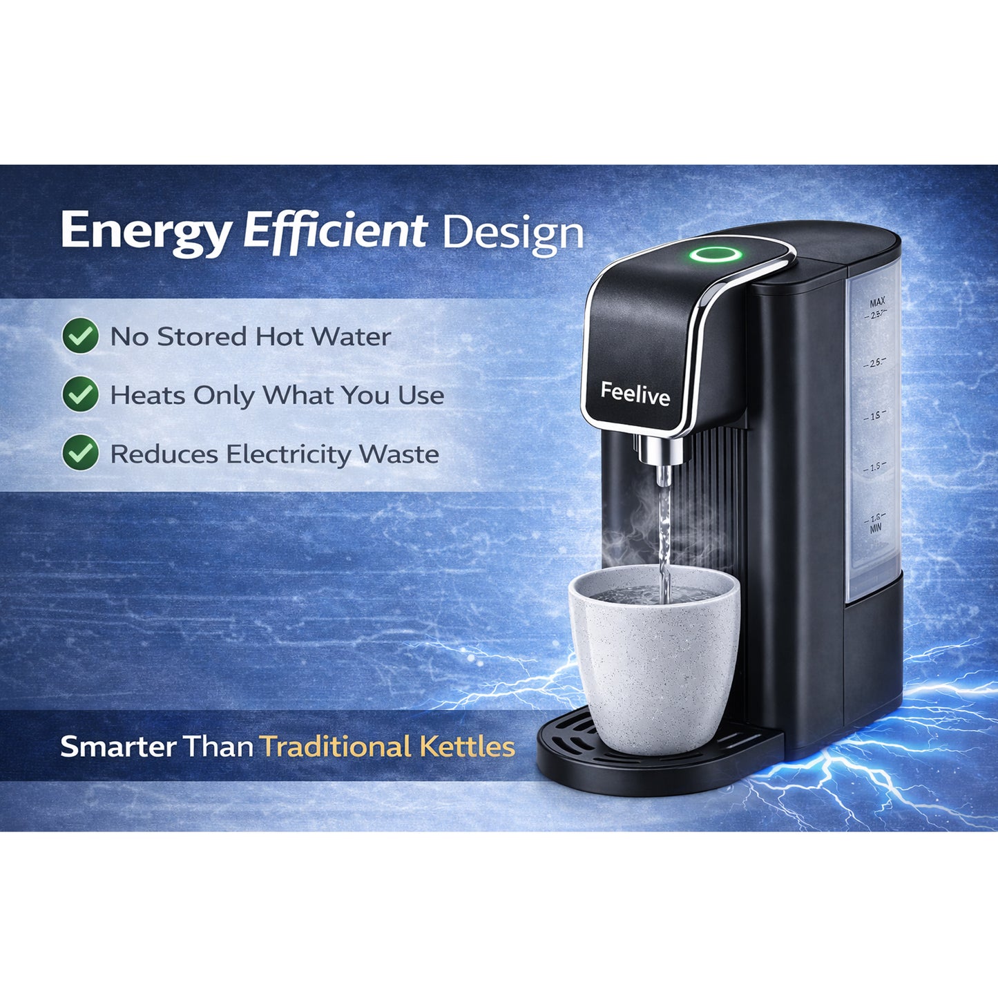 Feelive Instant Manual Hot Water Dispenser Black