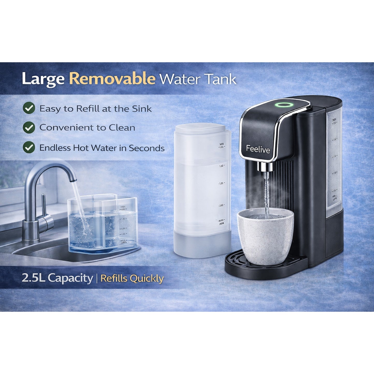 Feelive Instant Manual Hot Water Dispenser Black