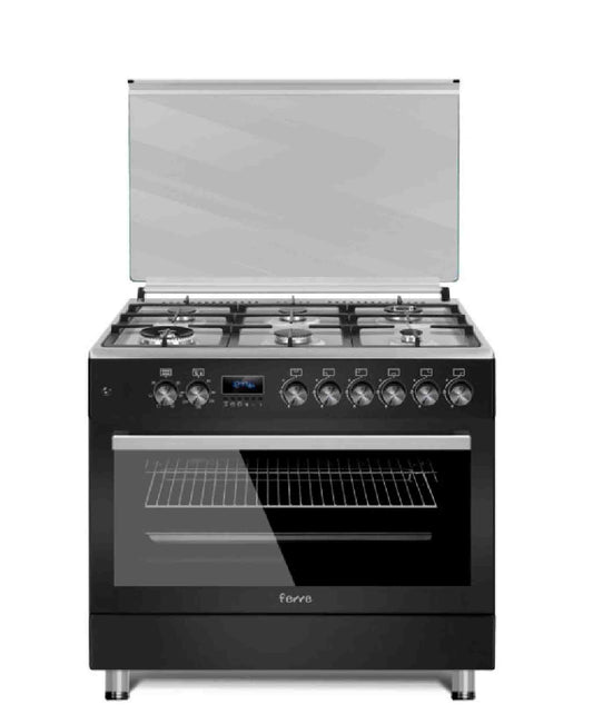 Ferre 90 x 60 Free Standing 6 Burner Premium Gas/Electric Oven - Matt Black & Silver