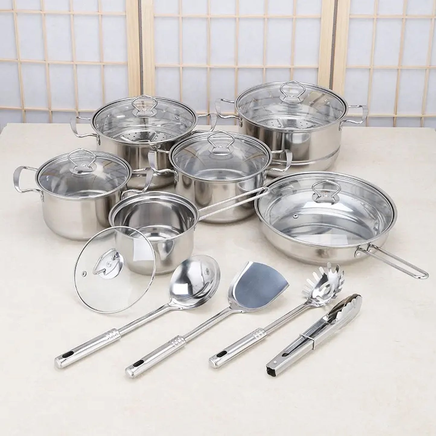 First Home Range 18 Piece Stainless Steel Pot Set Silver