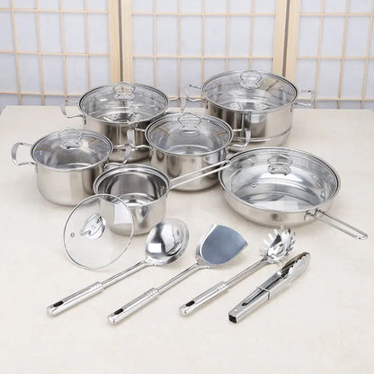 First Home Range 18 Piece Stainless Steel Pot Set Silver