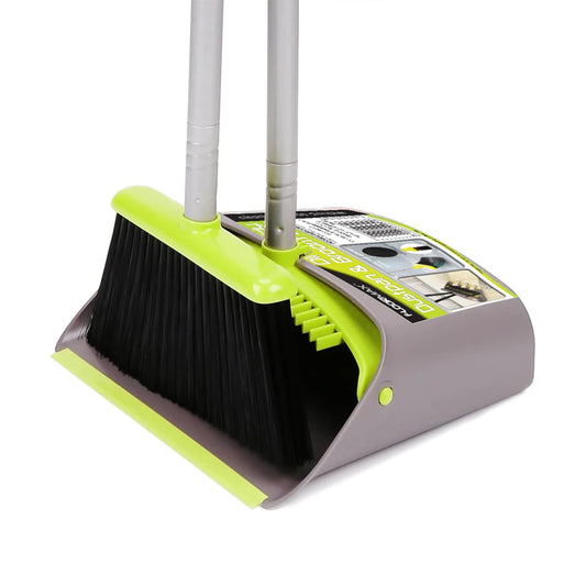 FloorMax Broom & Dustpan with Self Cleaning Brush Black & Green