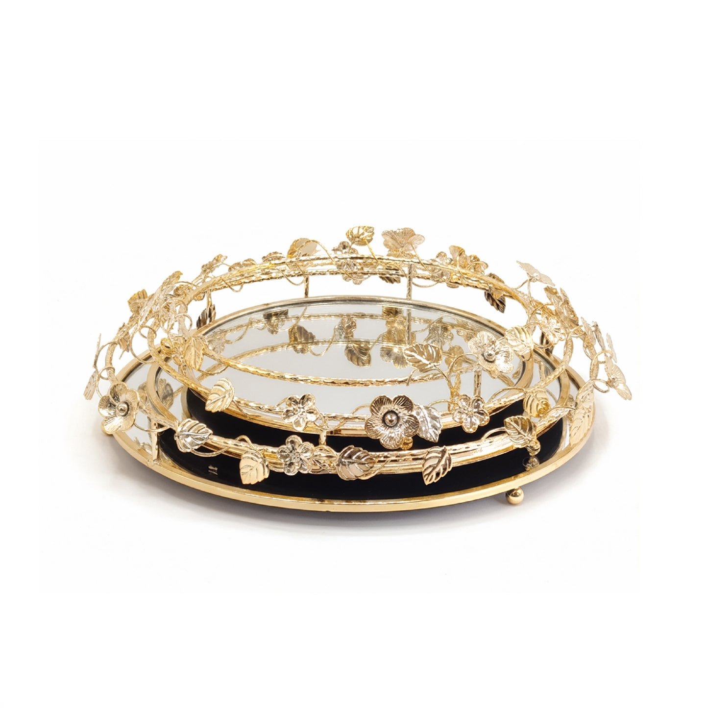 Floral 3 Piece Tray Set Gold
