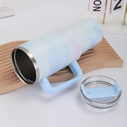 1.2Lt Stainless Steel Flask with Handle & Straw Blue