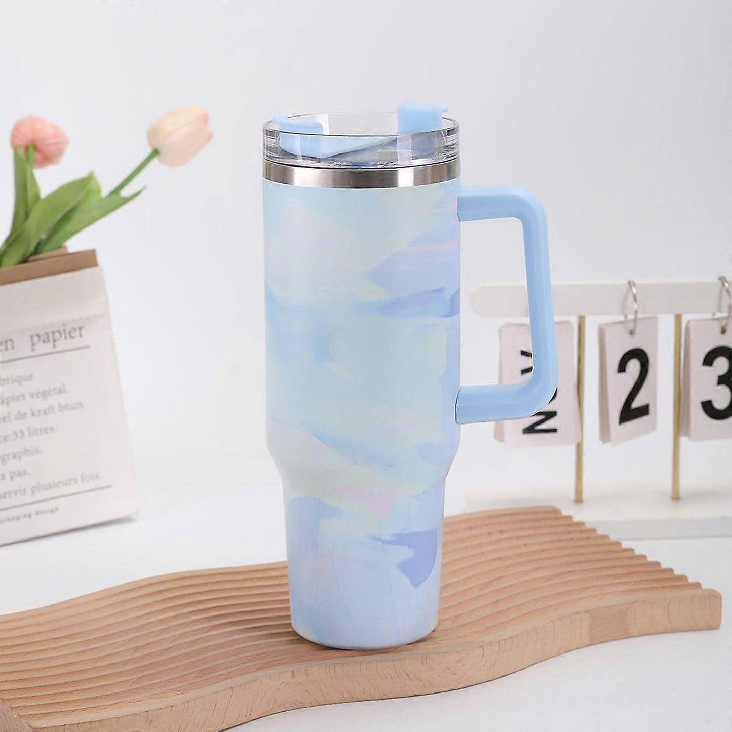 1.2Lt Stainless Steel Flask with Handle & Straw Blue