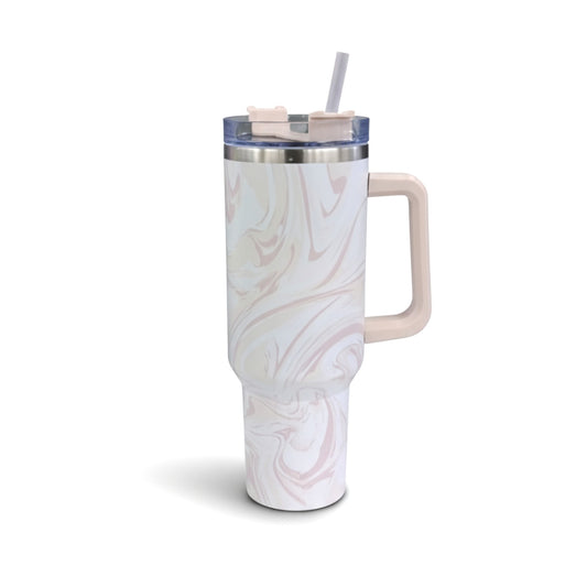 1.2Lt Stainless Steel Flask with Handle & Straw Cream