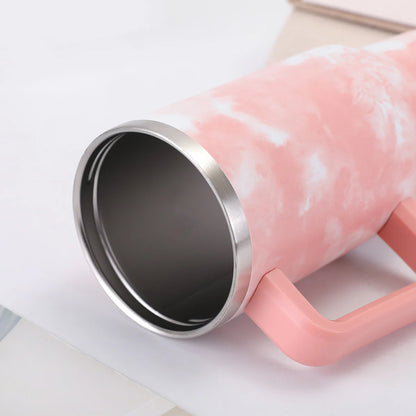 1.2Lt Stainless Steel Flask with Handle & Straw Pink