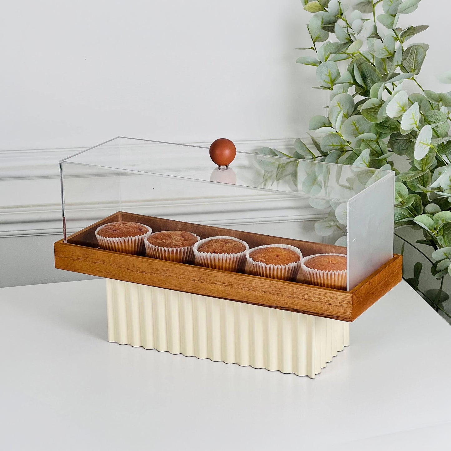 36.5cm Footed Rectangular Dessert Server with Lid Cream