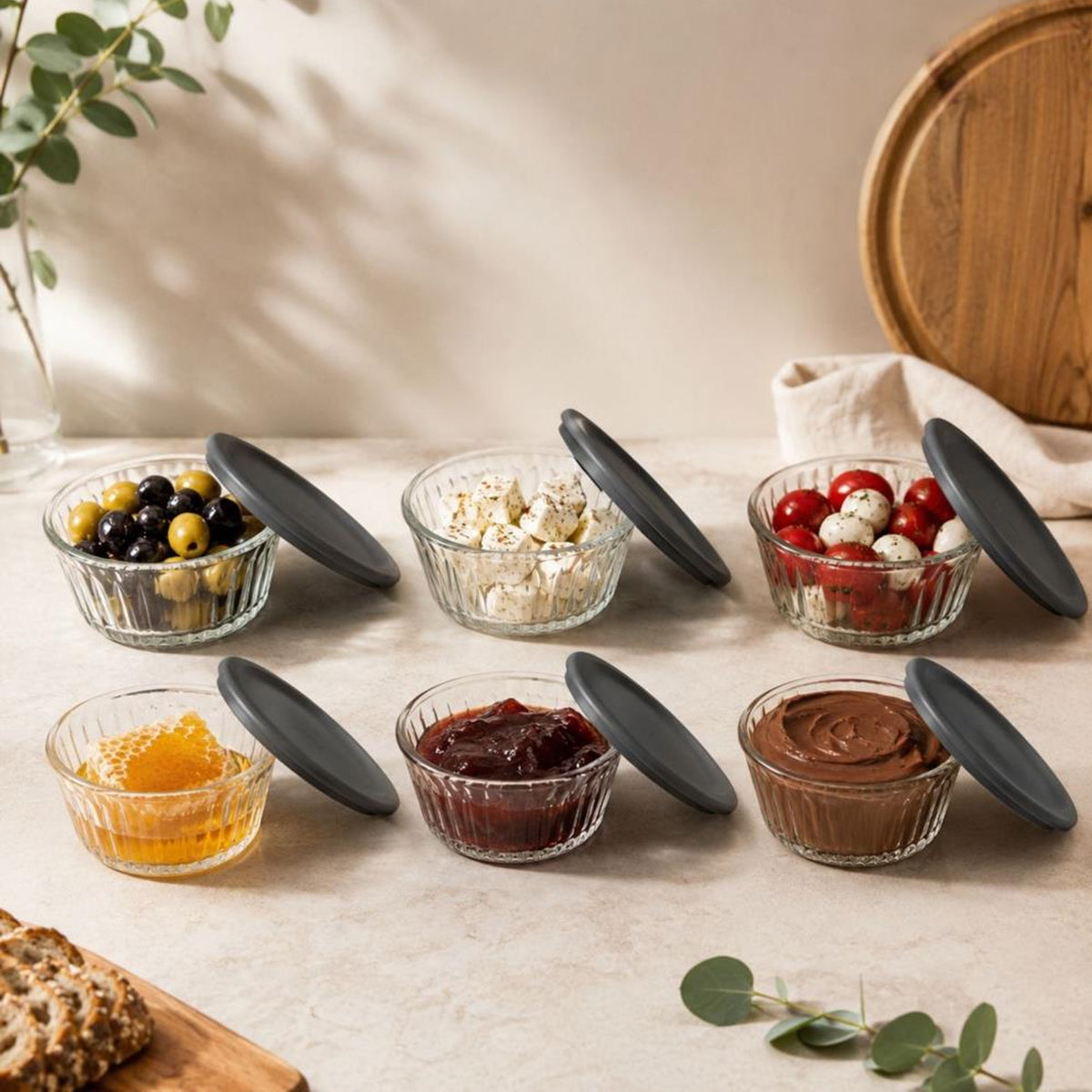 Pasabahce Frezya 175ml Container with Grey Lid Set of 6