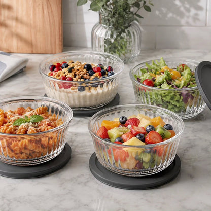 Pasabahce Frezya 330ml Container with Grey Lid Set of 4