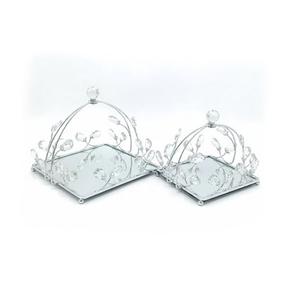 2 Piece Square Mirror Serving Tray Set Silver