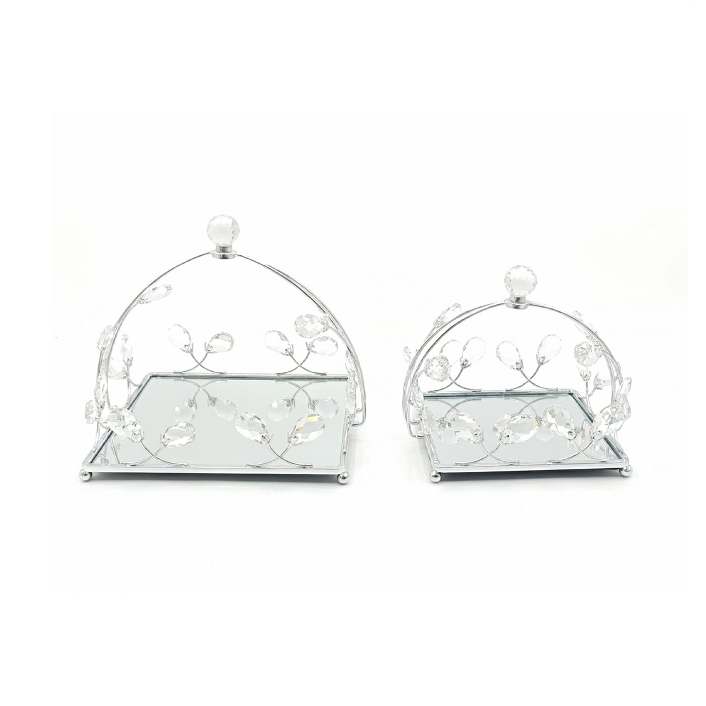 2 Piece Square Mirror Serving Tray Set Silver