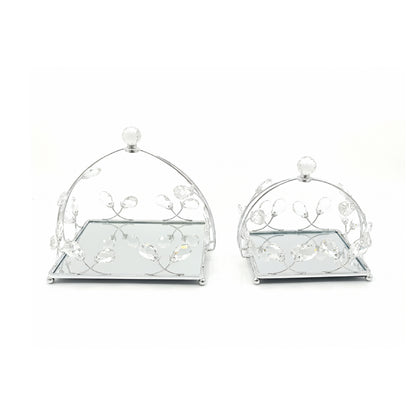 2 Piece Square Mirror Serving Tray Set Silver