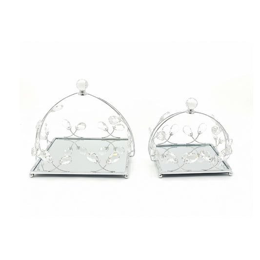 2 Piece Square Mirror Serving Tray Set Silver