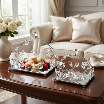 2 Piece Square Mirror Serving Tray Set Silver