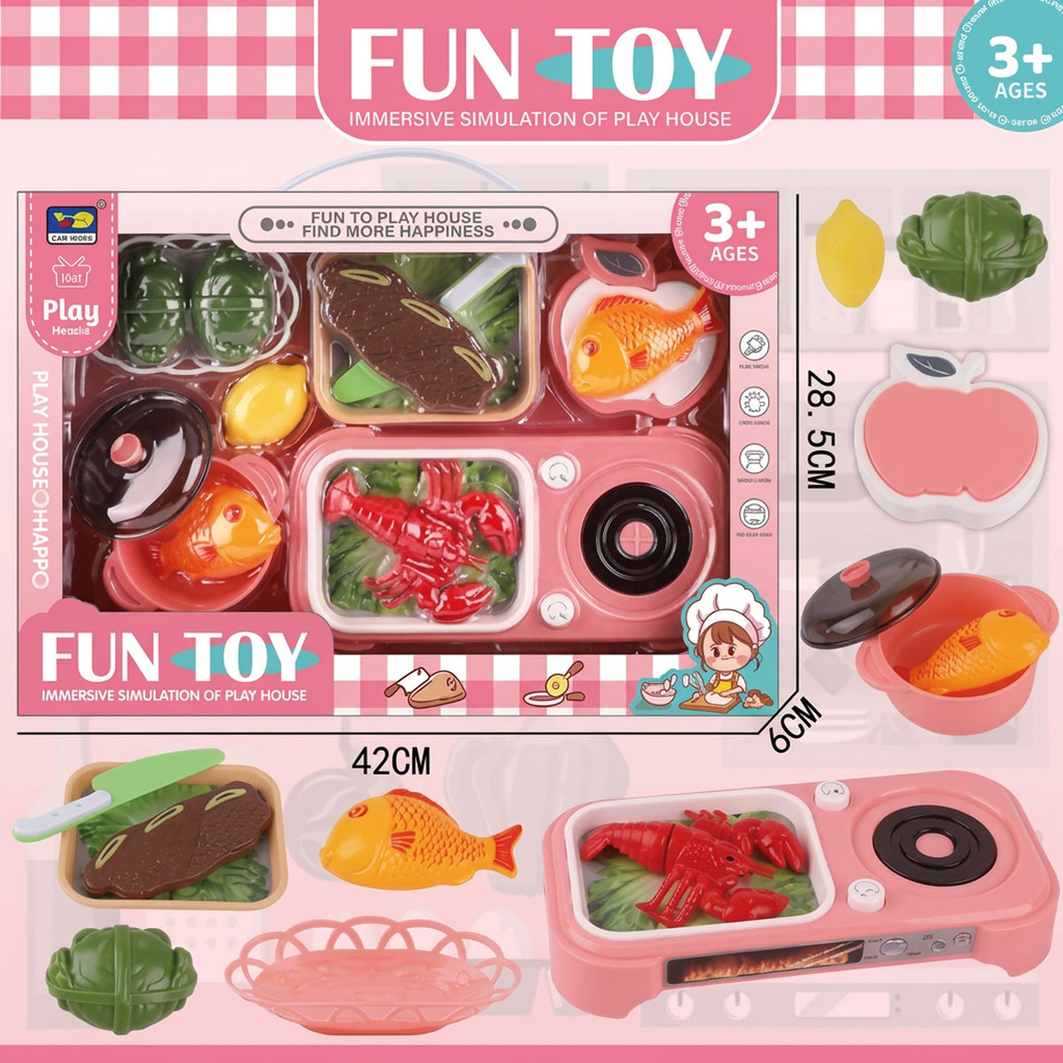 Fun Toy Kitchen Cooking Play Set Pink