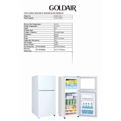 Goldair 120L Double Door Fridge Freezer White GDD-120