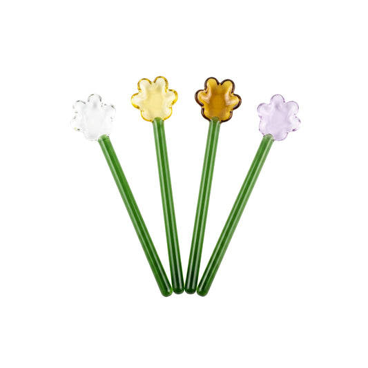 4 Piece Flower Design Glass Teaspoon Set Multicoloured
