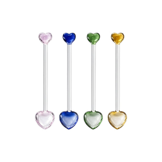 4 Piece Heart Design Glass Teaspoon Set Multicoloured