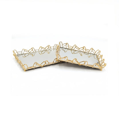 2 Piece Chain Design Tray Set Gold