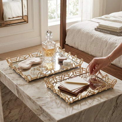 2 Piece Chain Design Tray Set Gold
