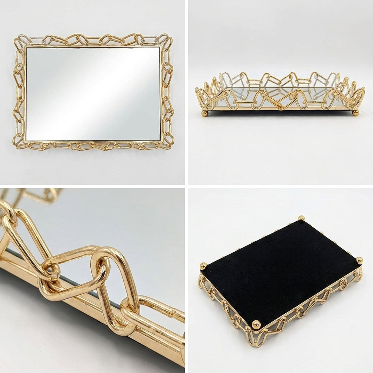 2 Piece Chain Design Tray Set Gold