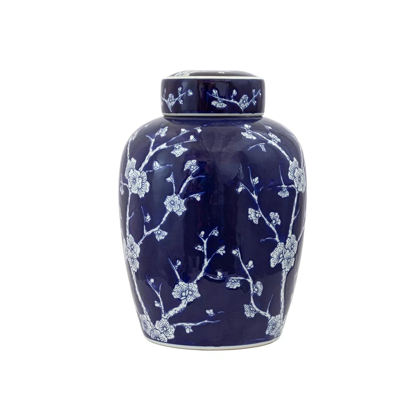 Urban Decor Deep Blue Blossoms Ginger Jar Blue & White