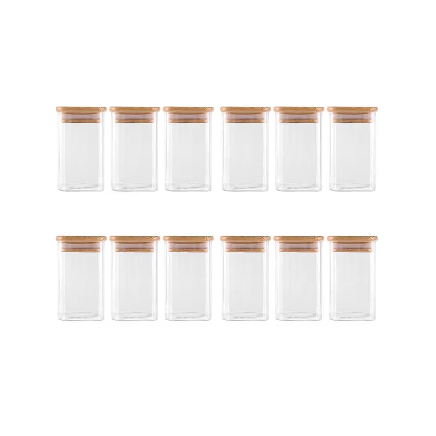 12 Piece Square Canister Set with Bamboo Lids Clear