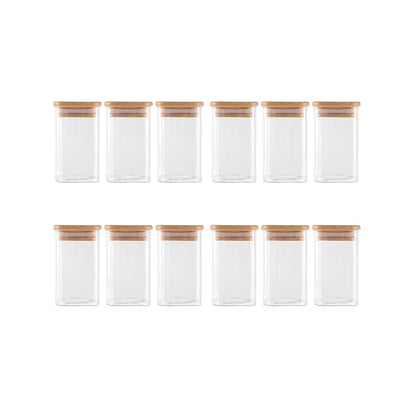 12 Piece Square Canister Set with Bamboo Lids Clear