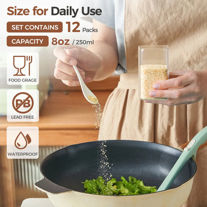 12 Piece Square Canister Set with Bamboo Lids Clear