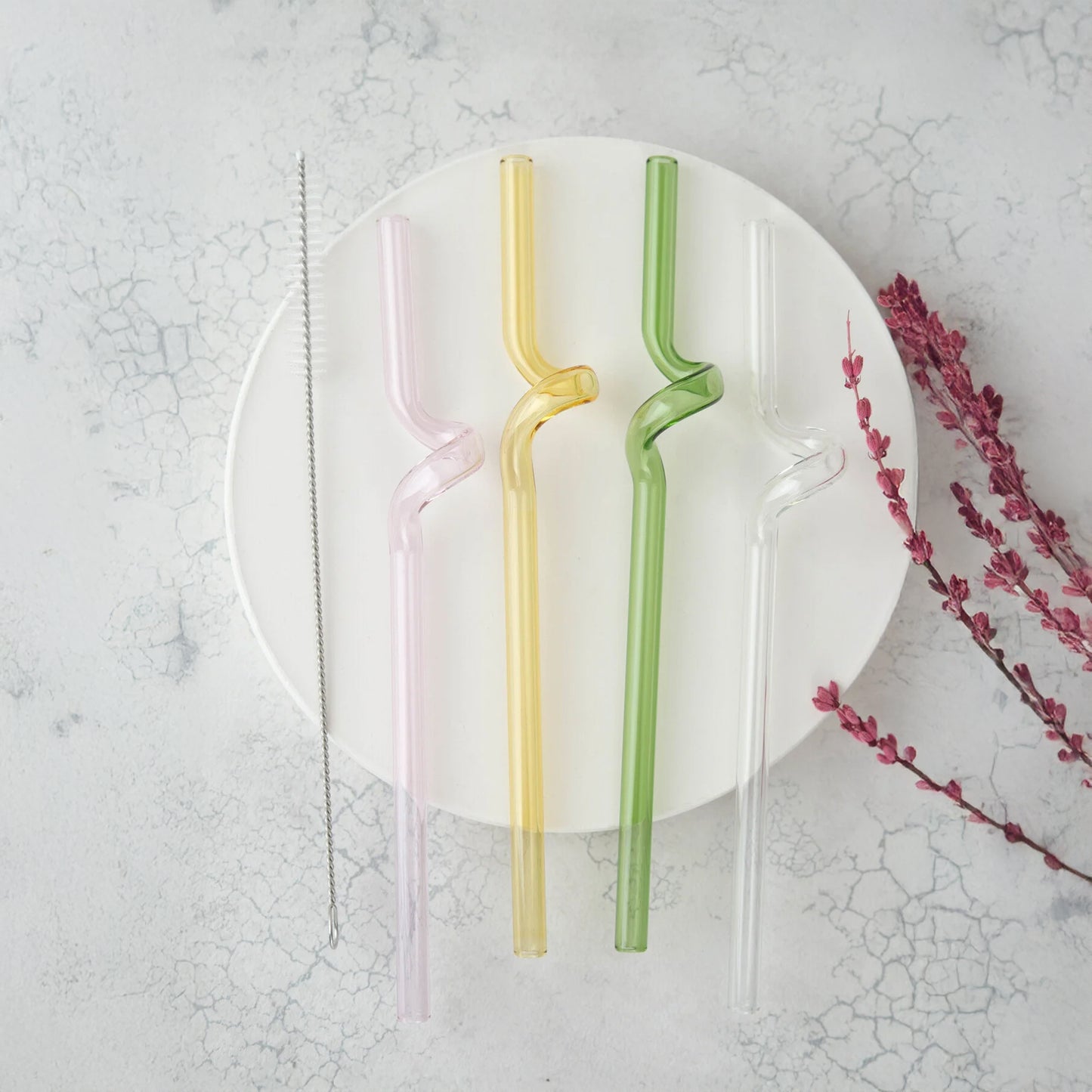 5 Piece Glass Straw Set Multicoloured