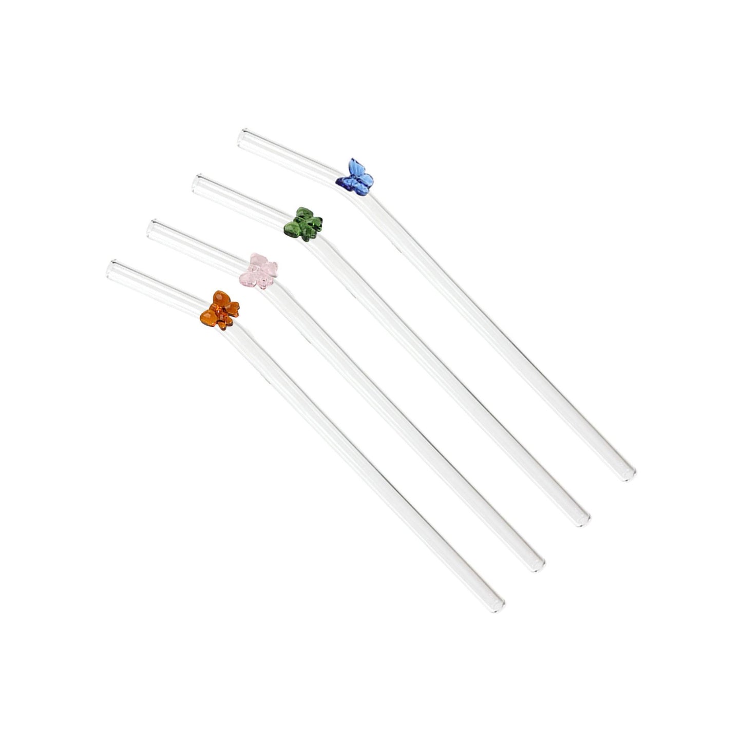 5 Piece Butterfly Glass Straw Set Clear