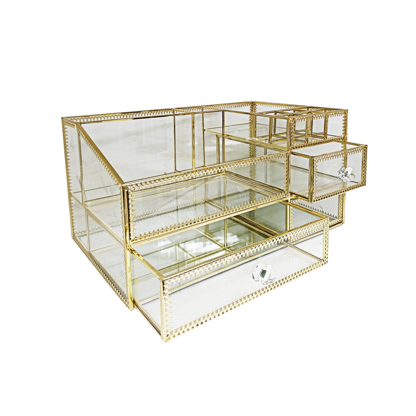 Exotic Designs Glass Cosmetic Organizer Clear & Gold