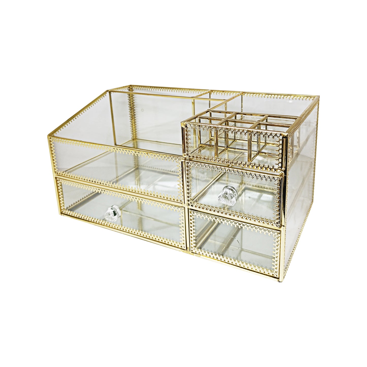 Exotic Designs Glass Cosmetic Organizer Clear & Gold