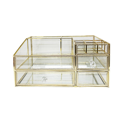 Exotic Designs Glass Cosmetic Organizer Clear & Gold