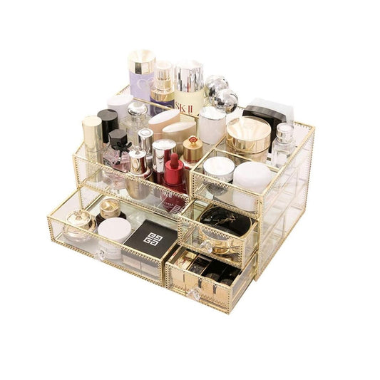 Exotic Designs Glass Cosmetic Organizer Clear & Gold