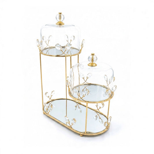 2 Tier Dessert Server with Domes Gold
