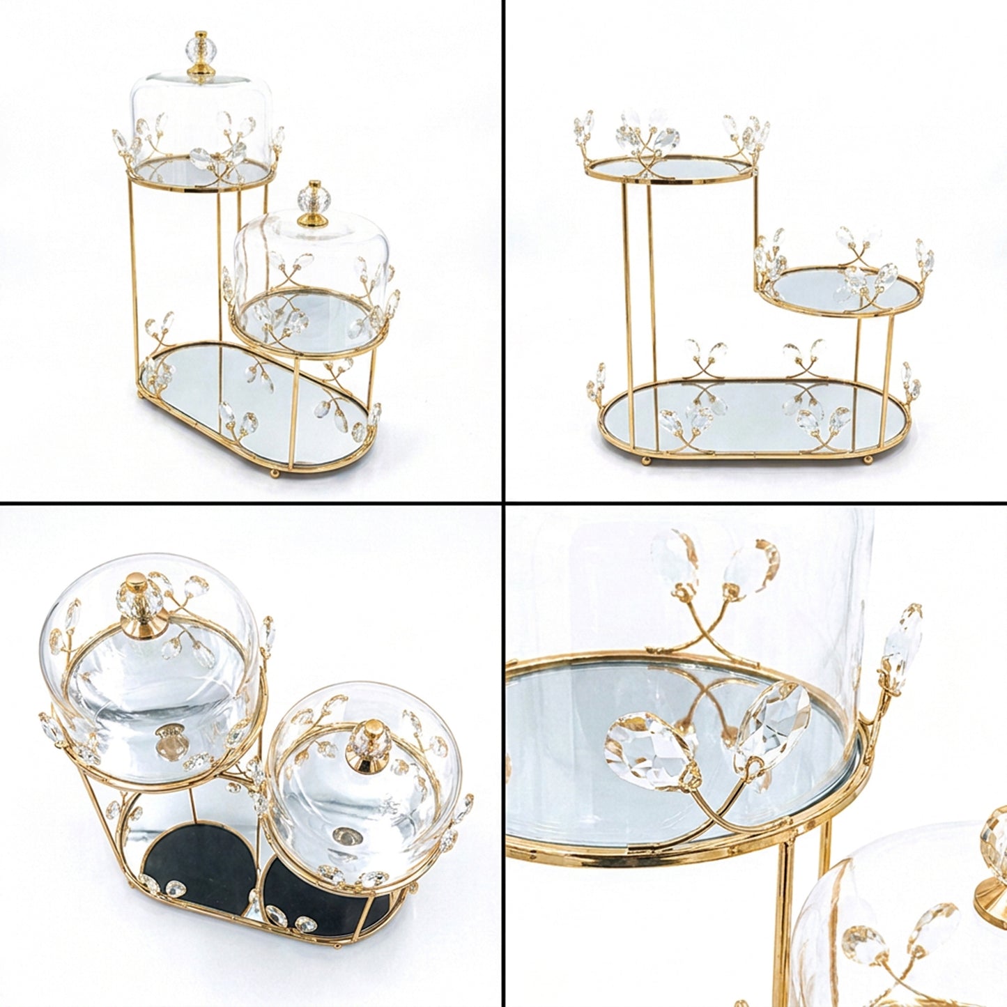 2 Tier Dessert Server with Domes Gold