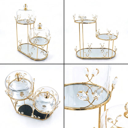 2 Tier Dessert Server with Domes Gold