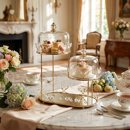 2 Tier Dessert Server with Domes Gold
