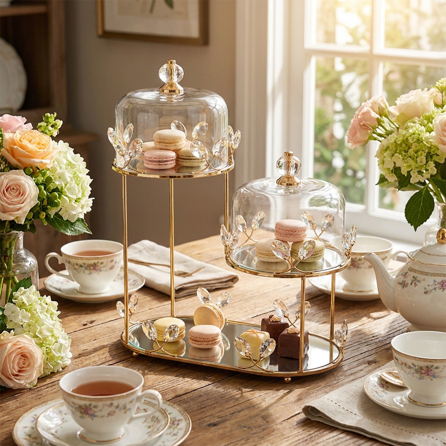 2 Tier Dessert Server with Domes Gold