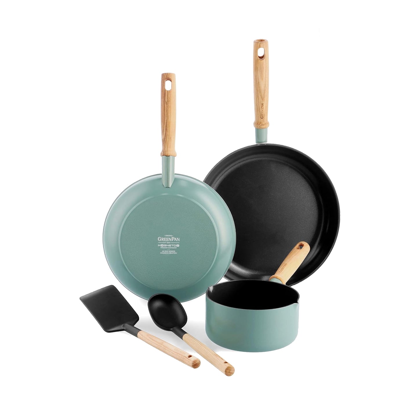 GreenPan Mayflower 5 Piece Healthy Ceramic Non-Stick Cookware Set Smoky Blue