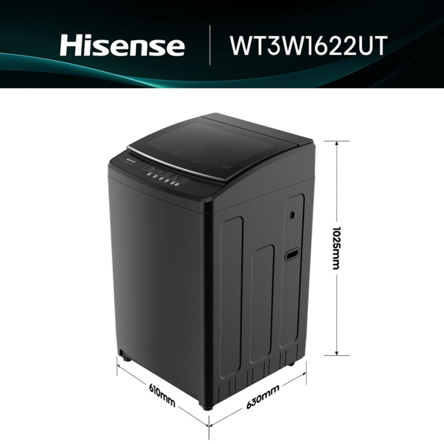 Hisense 3W Series 16kg Top Loader Washing Machine Black