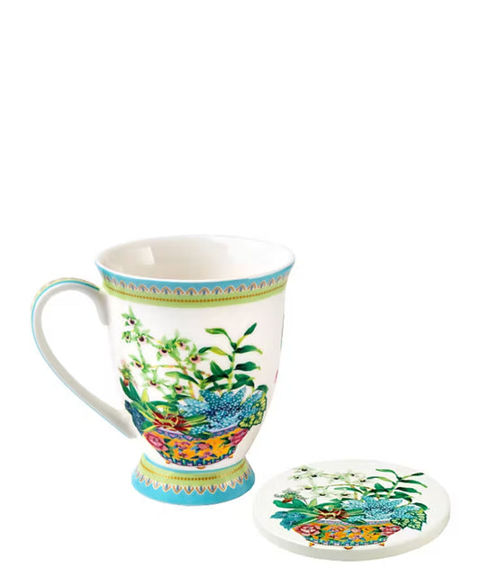 Maxwell & Williams Gabby Malpas Jardin Orchid Mug & Coaster Set - White