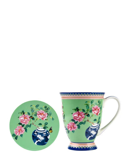 Maxwell & Williams Gabby Malpas Jardin Camelia Mug & Coaster Set - Green