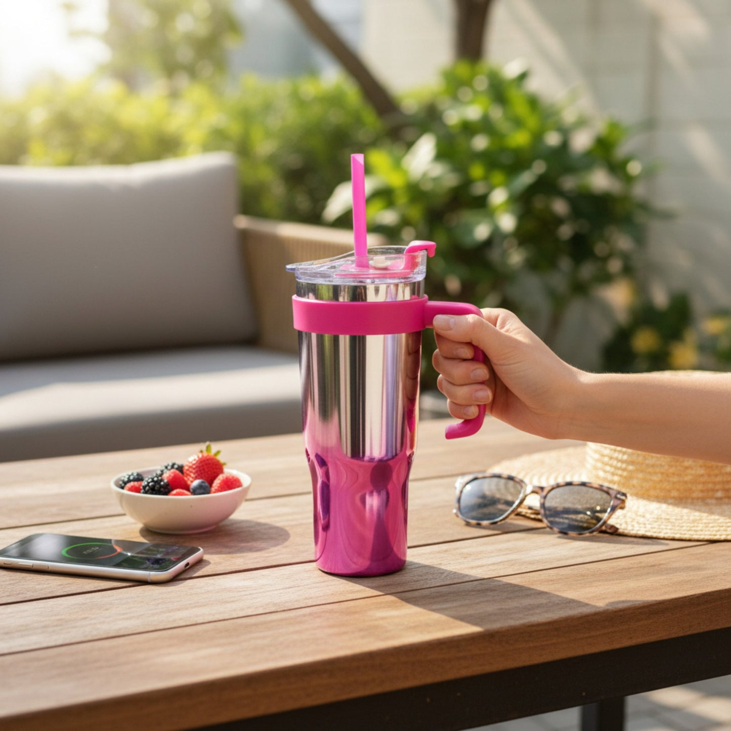 1.2Lt Shiny Stainless Steel Flask Pink