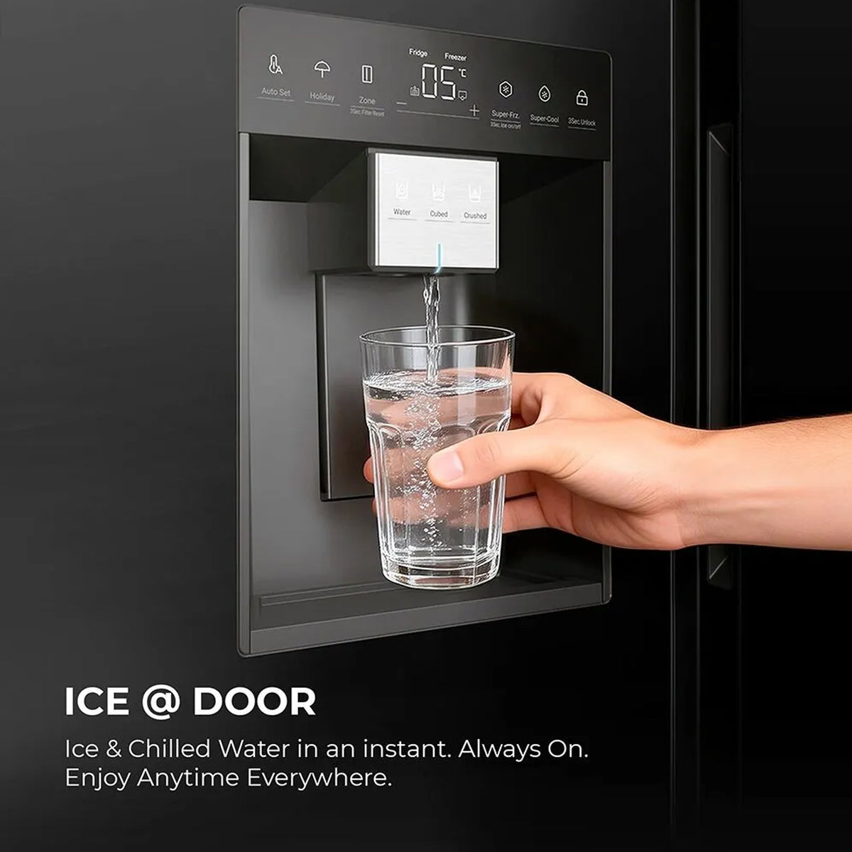 Haier 573L Side-by-Side Refrigerator - Black Crystal Glass
