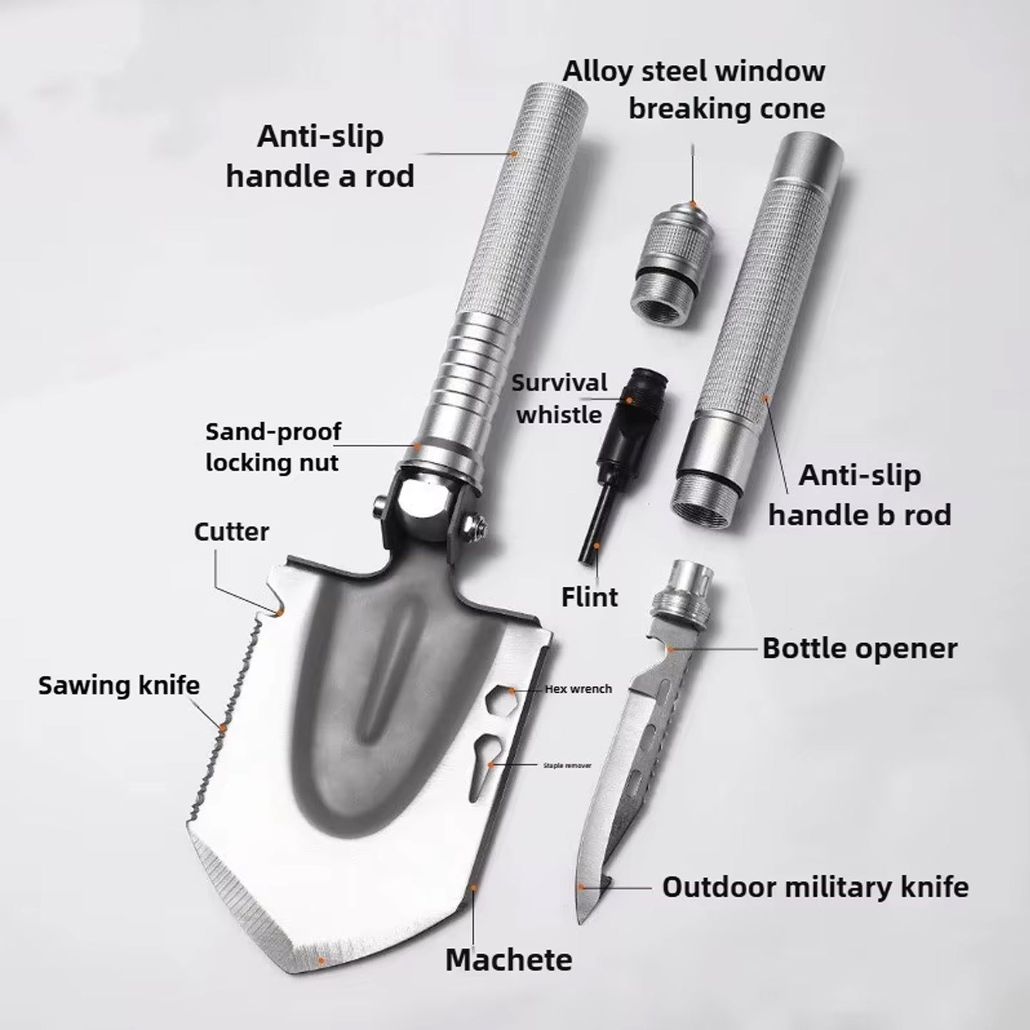Heavy Duty Survival Shovel Silver